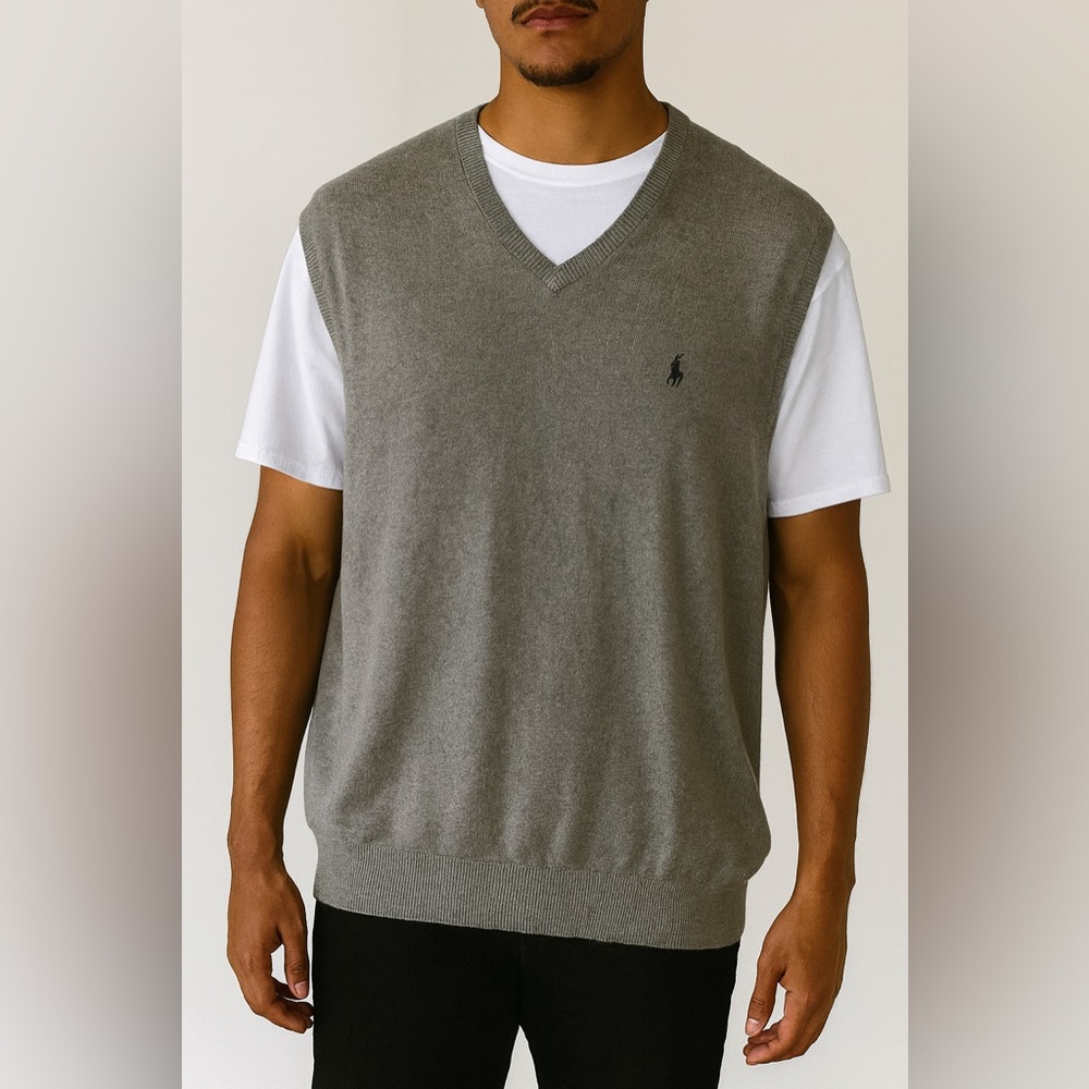 Polo Ralph Lauren Men’s Gray V-Neck Pima Cotton Sweater Vest Size XL